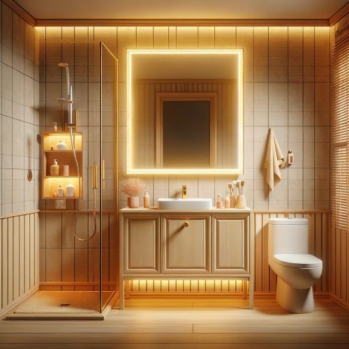 salle de bain avec miroir led